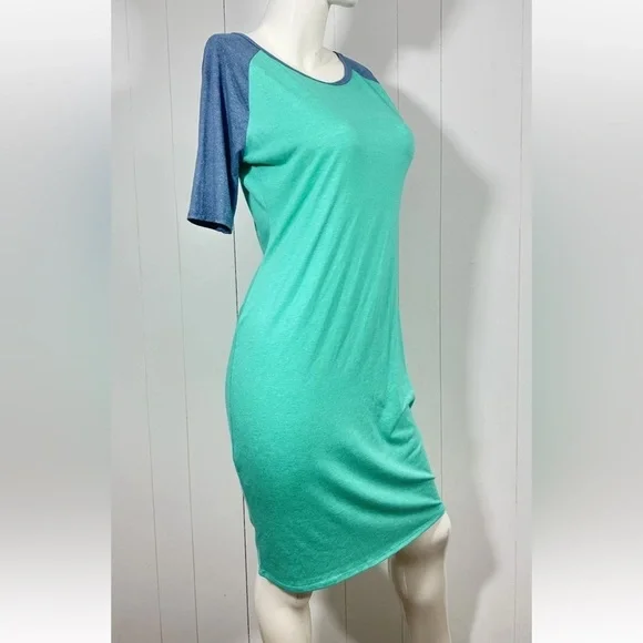 NWT LuLaRoe Julia Raglan Shirt Dress Women's Stretch Knit Midi Crew Neck Sz M - Picture 3 of 11